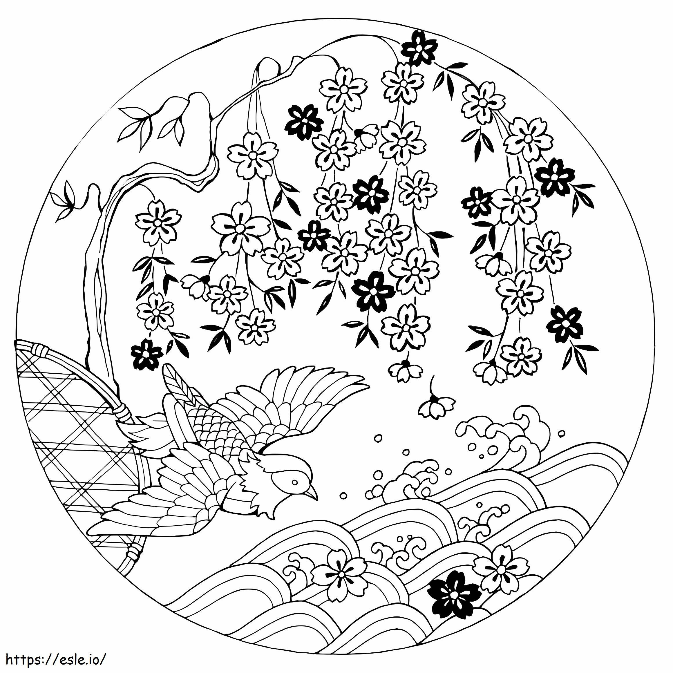 Coloriage Fleur de cerisier en cercle 1 à imprimer dessin