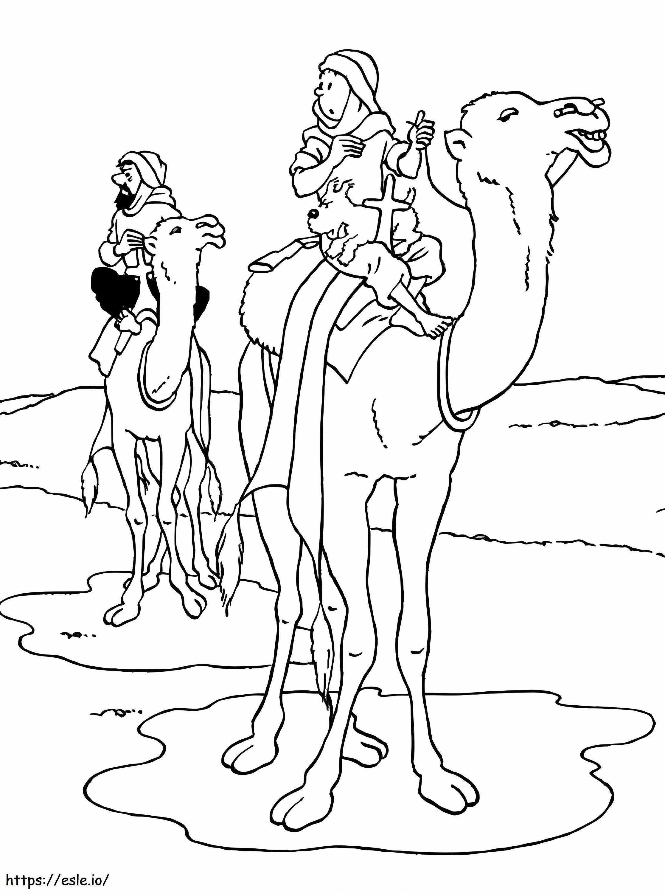 Tintin Riding Camel coloring page