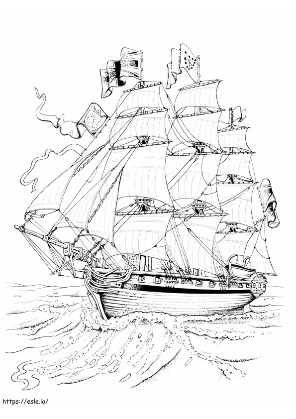 Pirate Ship With Many Sails coloring page