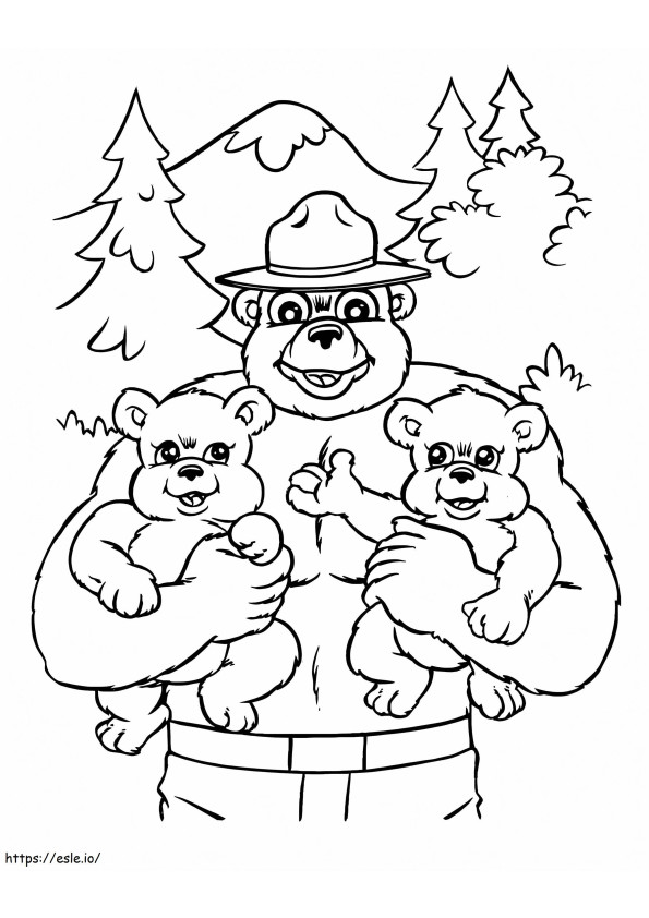Coloriage Ours fumé et deux petits ours à imprimer dessin