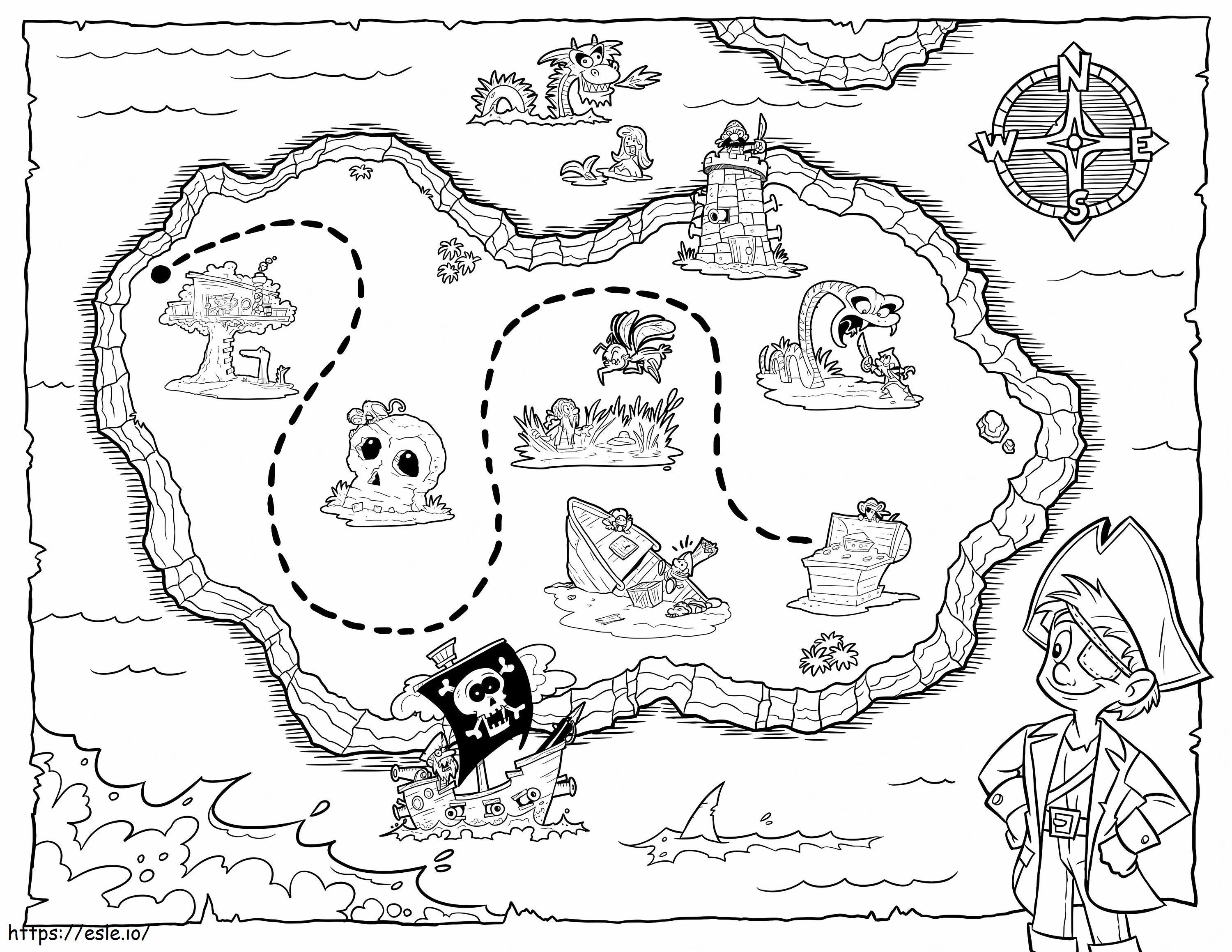 Mapa do Tesouro dos Piratas para colorir