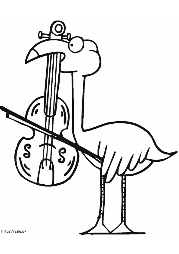 Flamingo die viool speelt kleurplaat