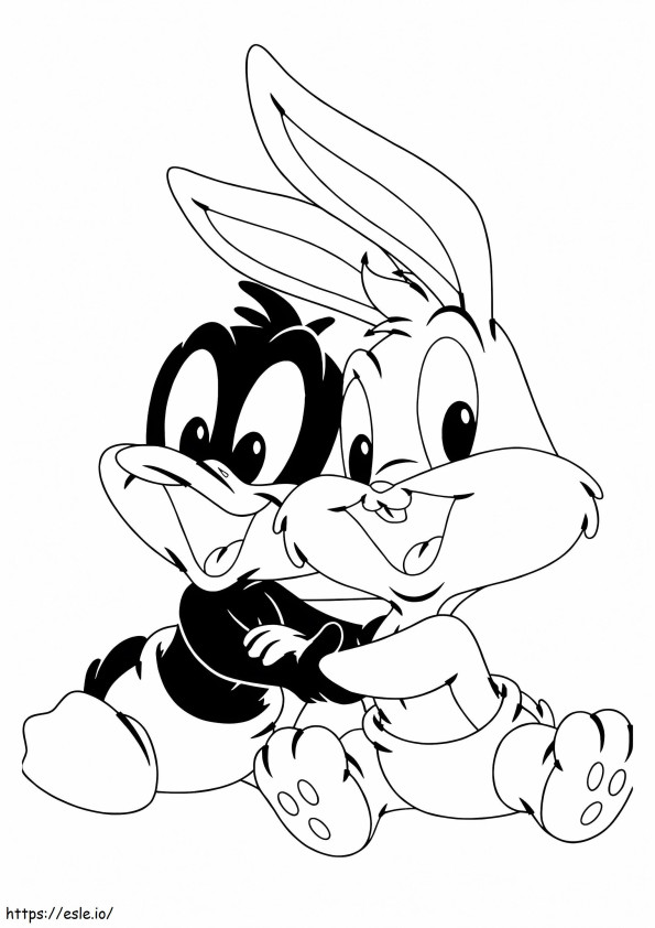 Coloriage Bébé Bugs Bunny et son ami à imprimer dessin
