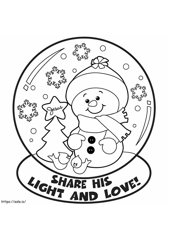 Omul de zăpadă drăguț în globul de zăpadă de colorat