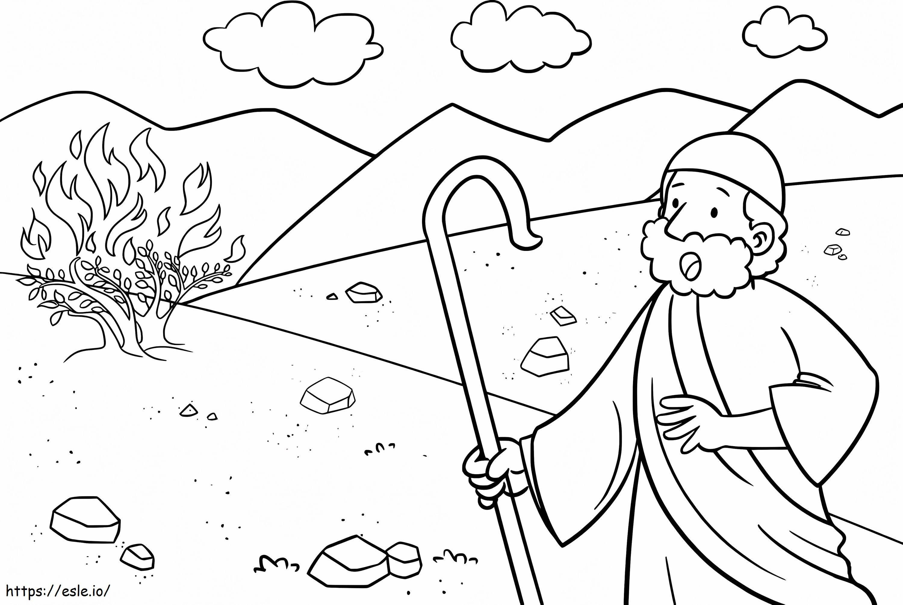 Moisés y la zarza ardiente para colorear