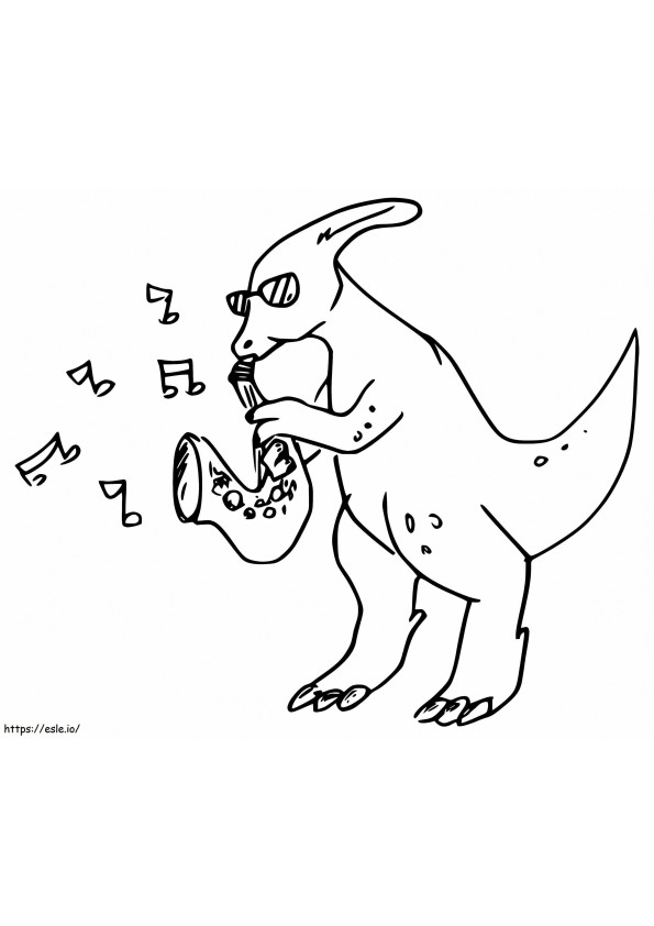 Parasaurolophus cântând la trompetă de colorat