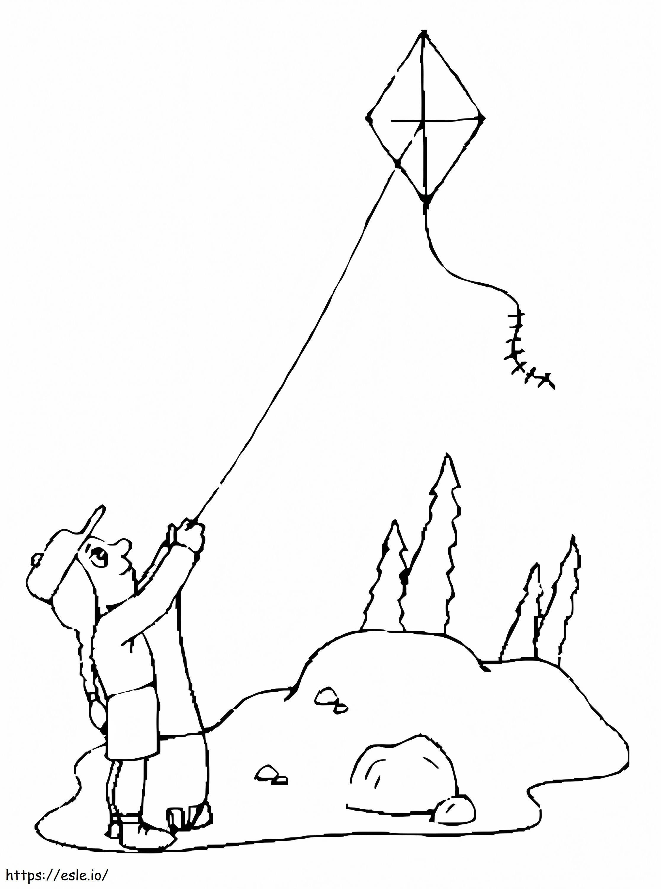 Little Girl Flying A Kite coloring page