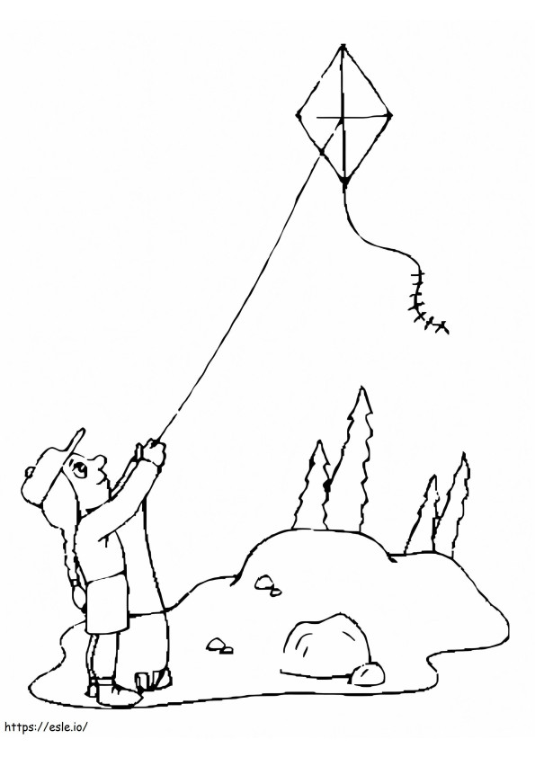 Little Girl Flying A Kite coloring page