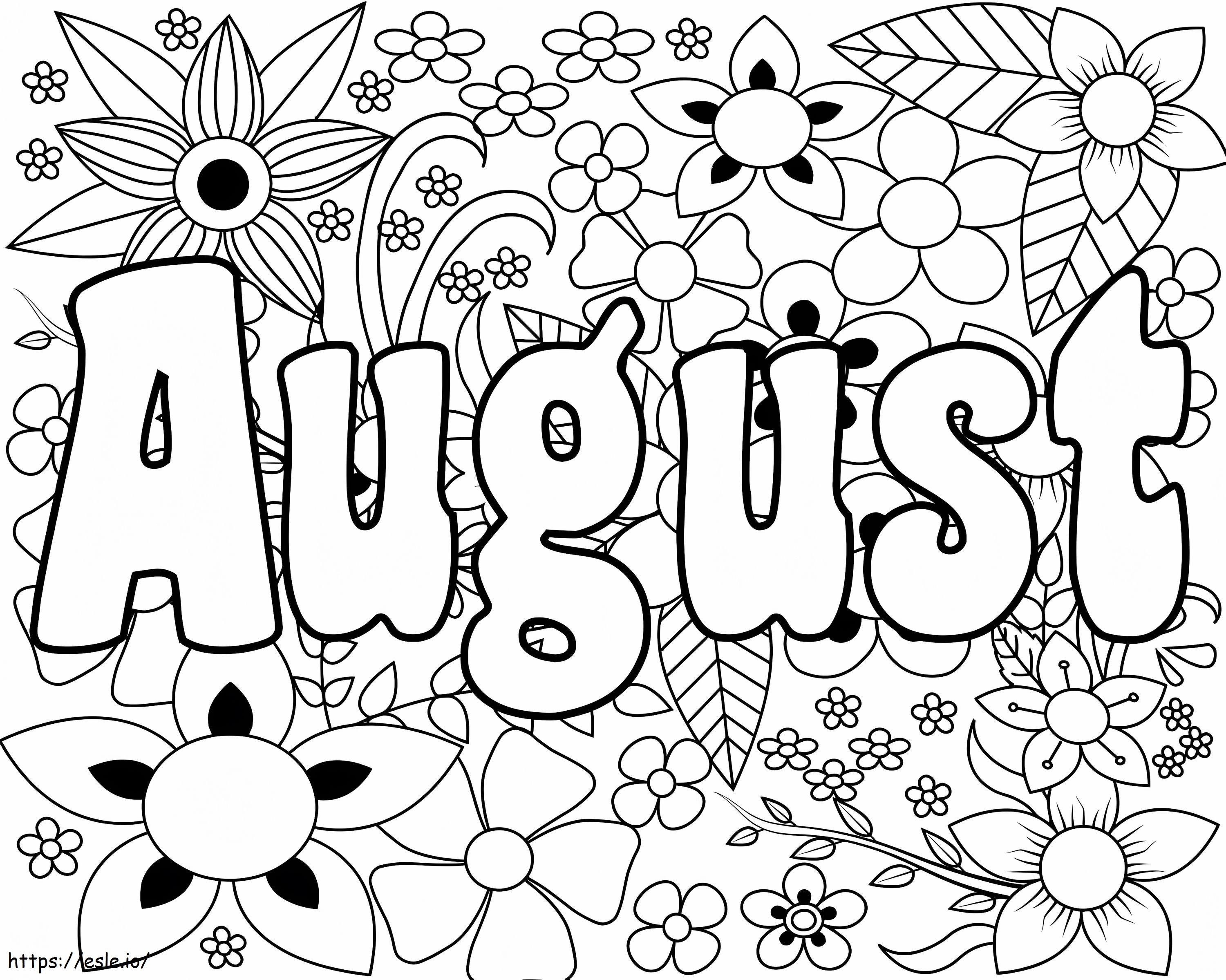 Coloriage Bonjour août avec fleur à imprimer dessin