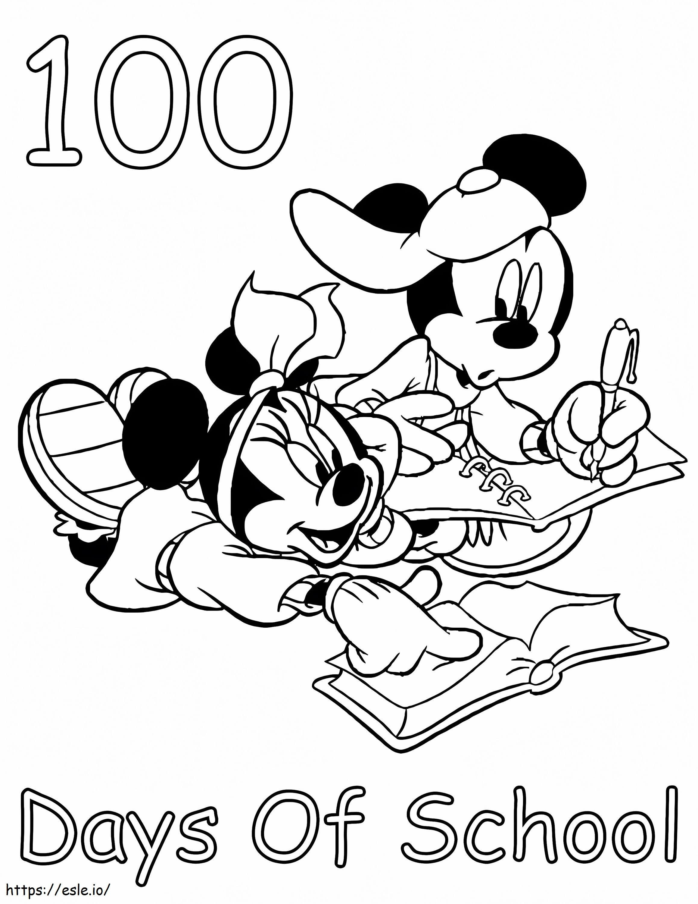 Coloriage 100 jours d'école avec Mickey et Minnie à imprimer dessin