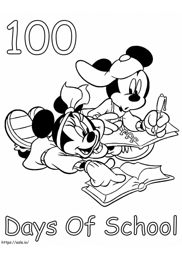 100 días de escuela con Mickey y Minnie para colorear
