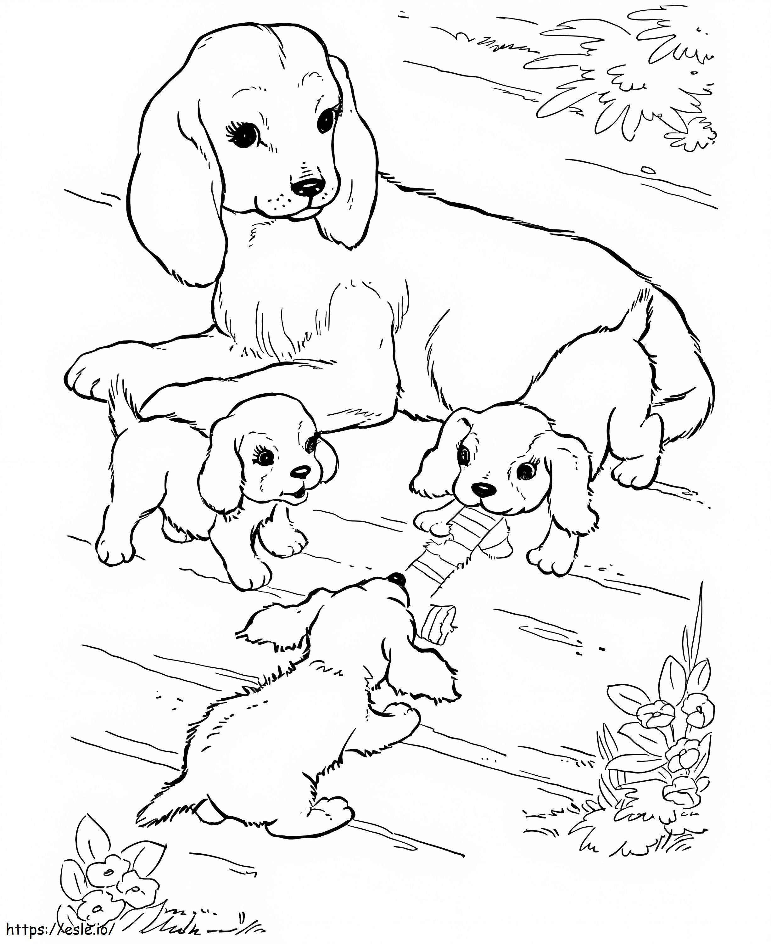Anne Köpek ve Yavruları boyama