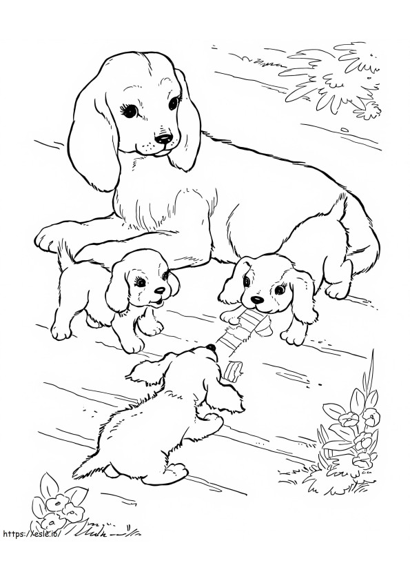 Mãe Cachorro E Filhotes para colorir