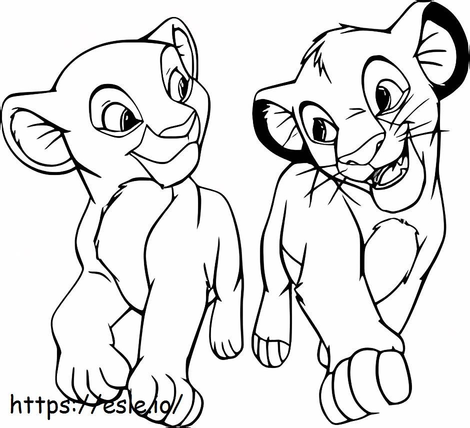 Young Nala And Simba Walking Coloring Page