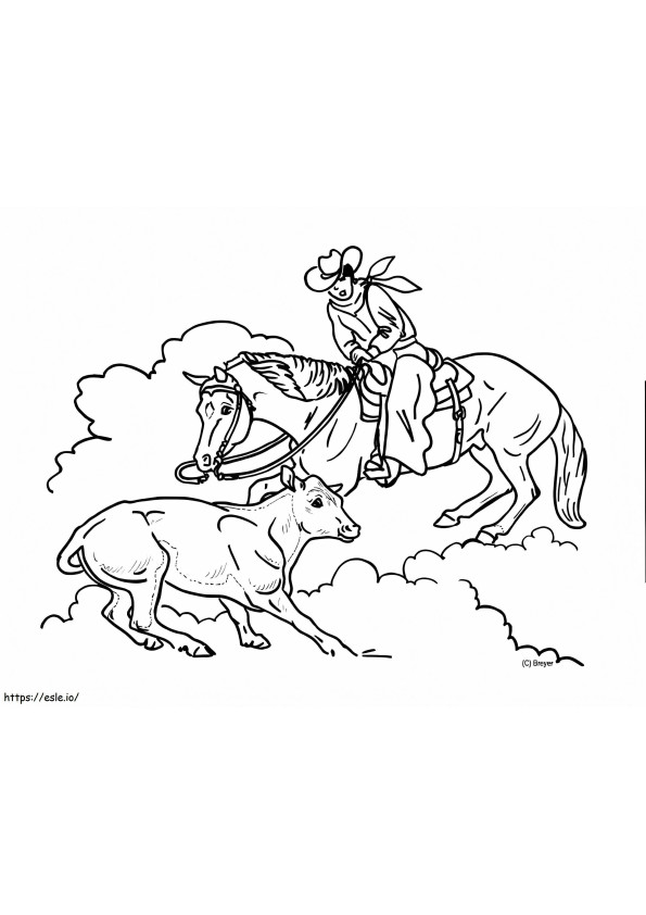 Uomo che monta un cavallo e una mucca da colorare