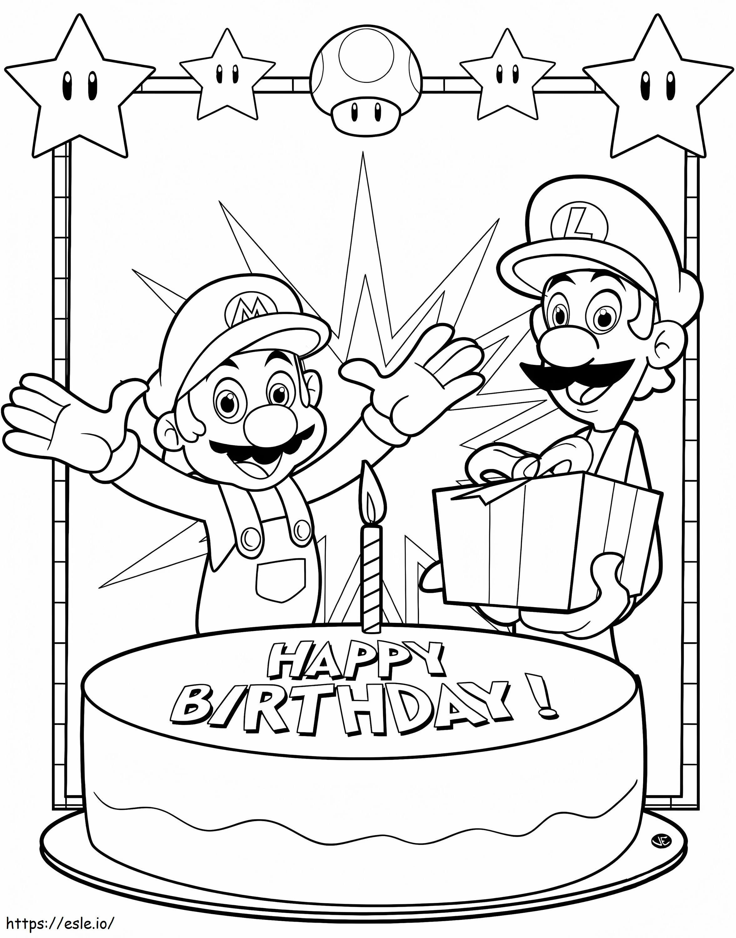 Coloriage Joyeux anniversaire Mario à imprimer dessin