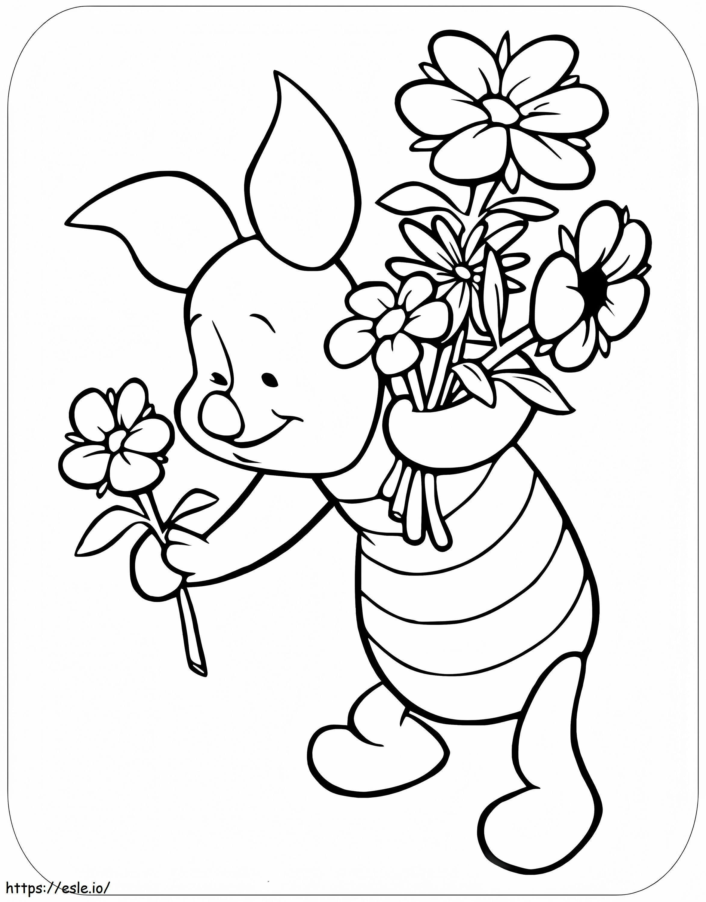 花を摘む子豚 ぬりえ - 塗り絵