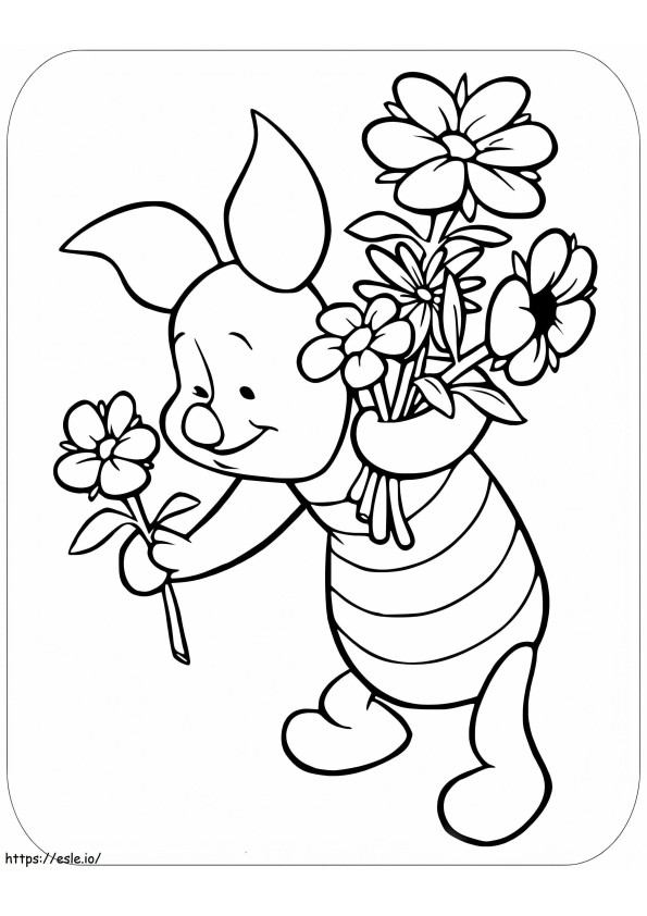 Coloriage Porcinet cueillant des fleurs à imprimer dessin