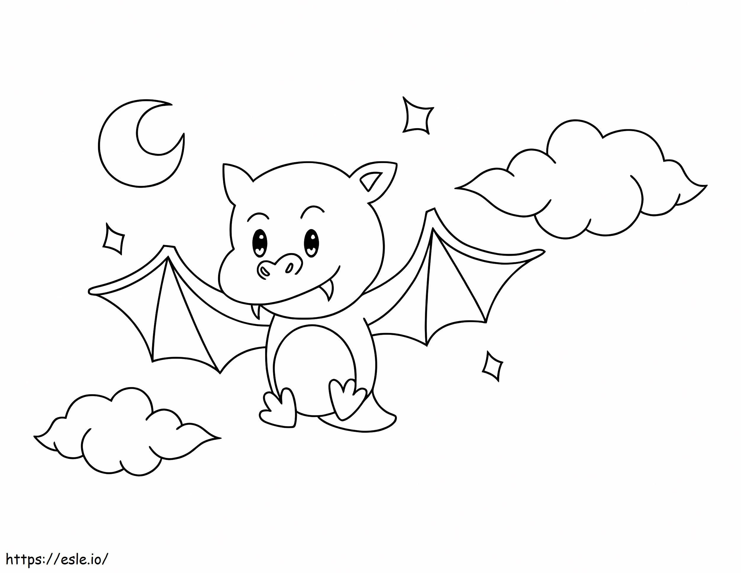 Morcego vampiro voando com nuvem para colorir