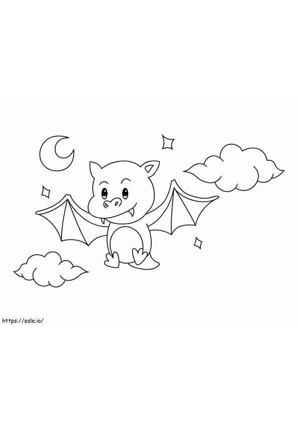 Morcego vampiro voando com nuvem para colorir