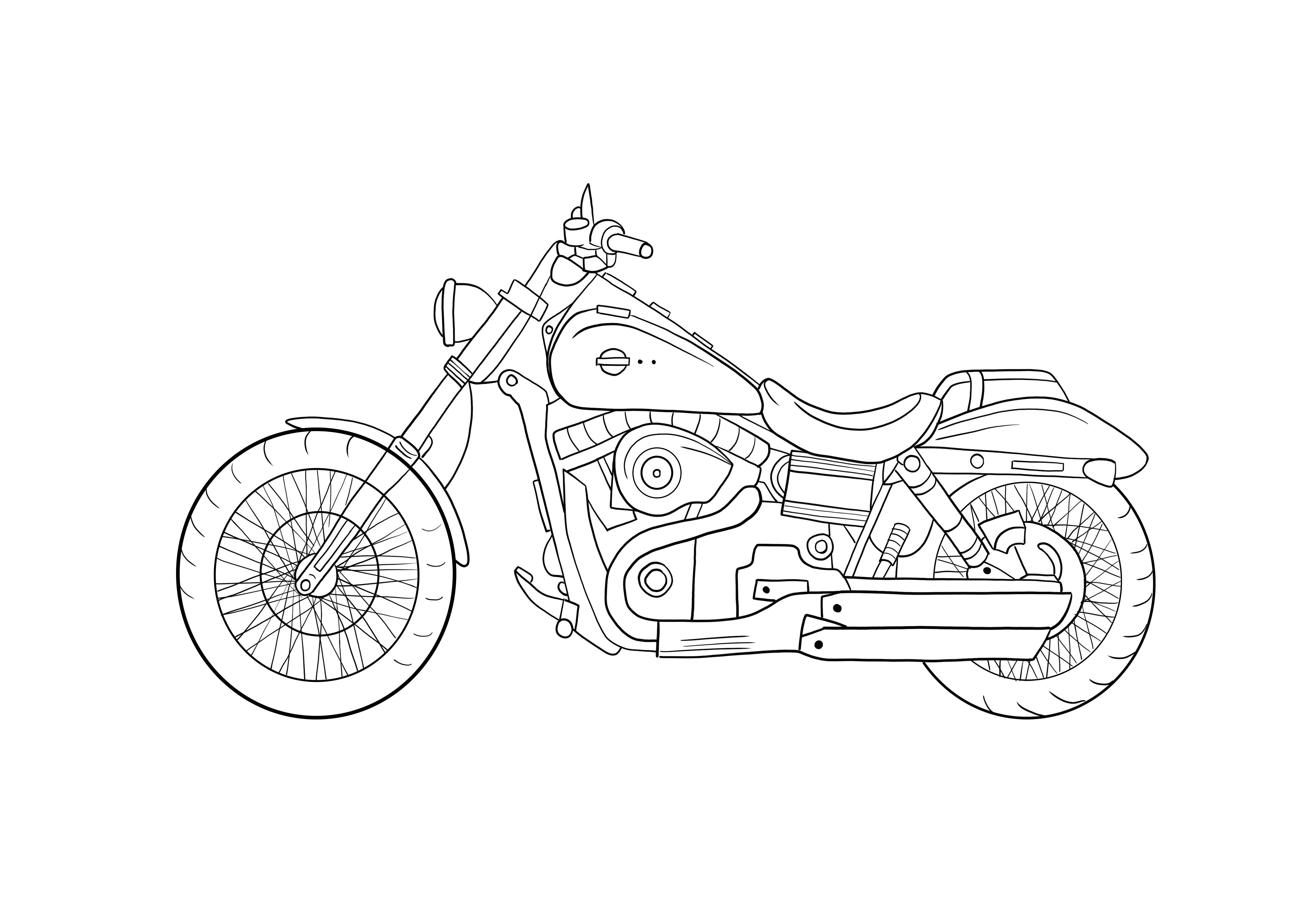 Harley-moottoripyörän ilmainen värityssivu ladattavaksi