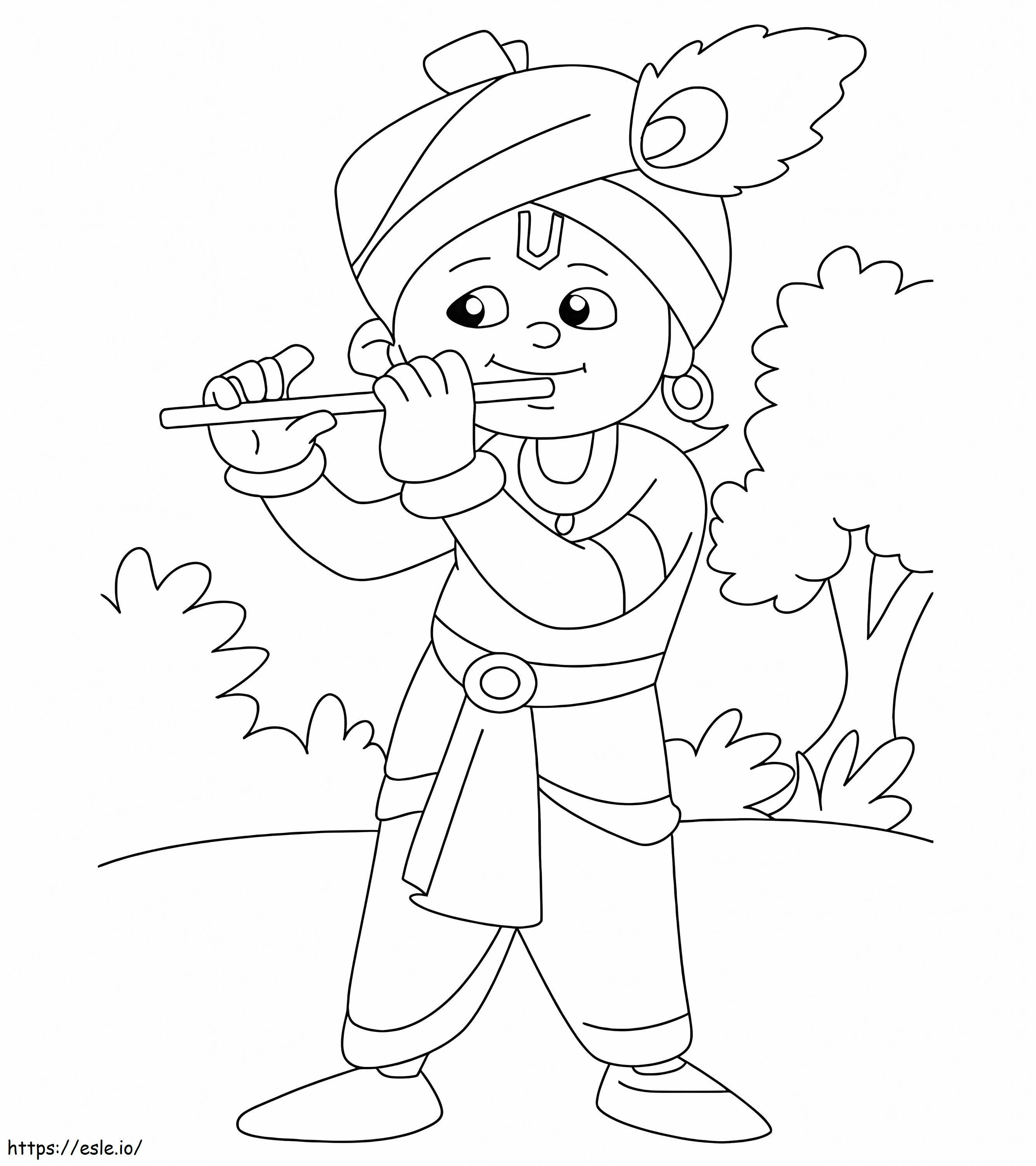 Menino de desenho animado tocando flauta para colorir