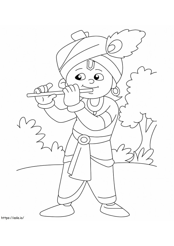 Menino de desenho animado tocando flauta para colorir
