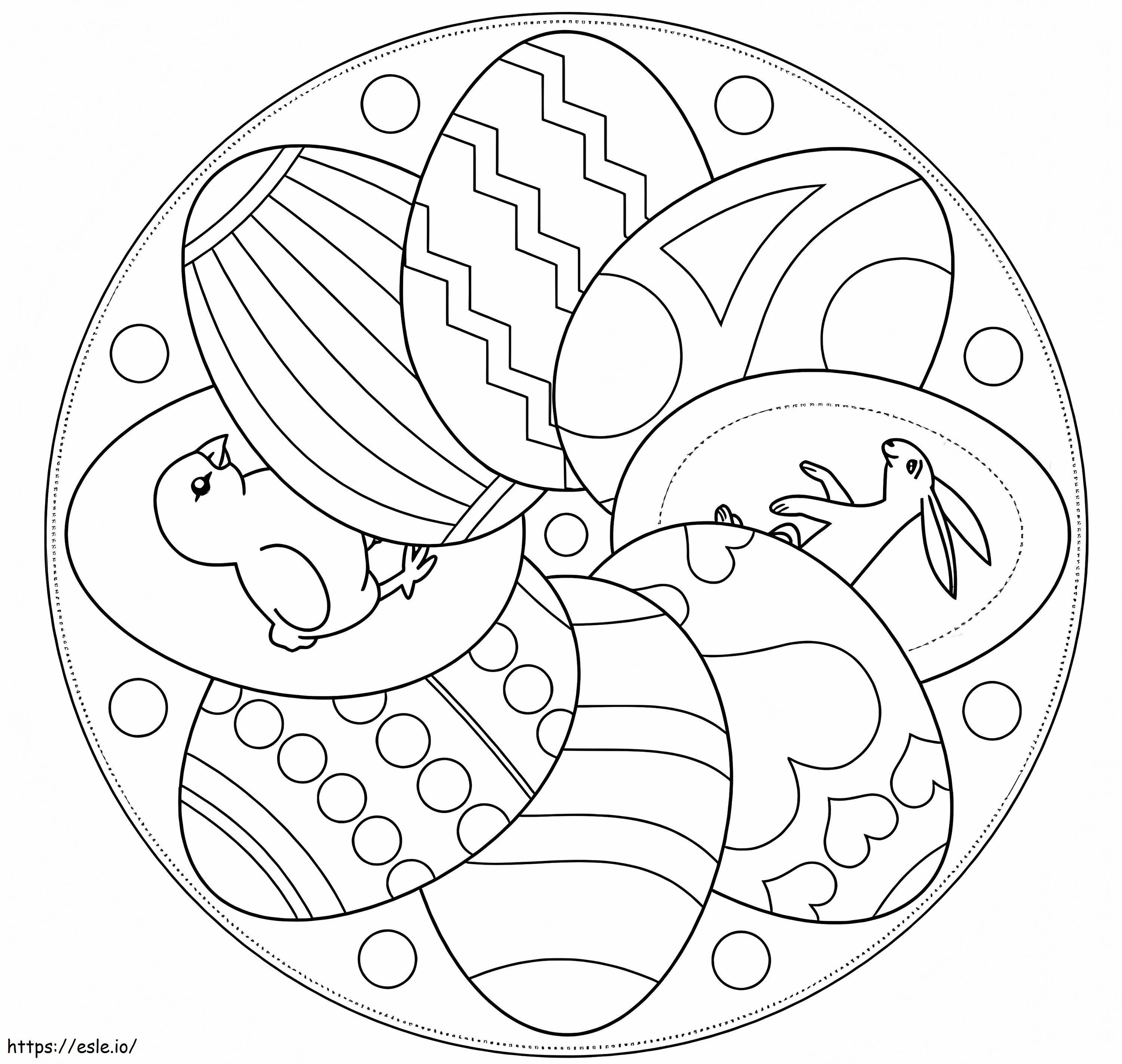 Mandala di Pasqua con le uova da colorare
