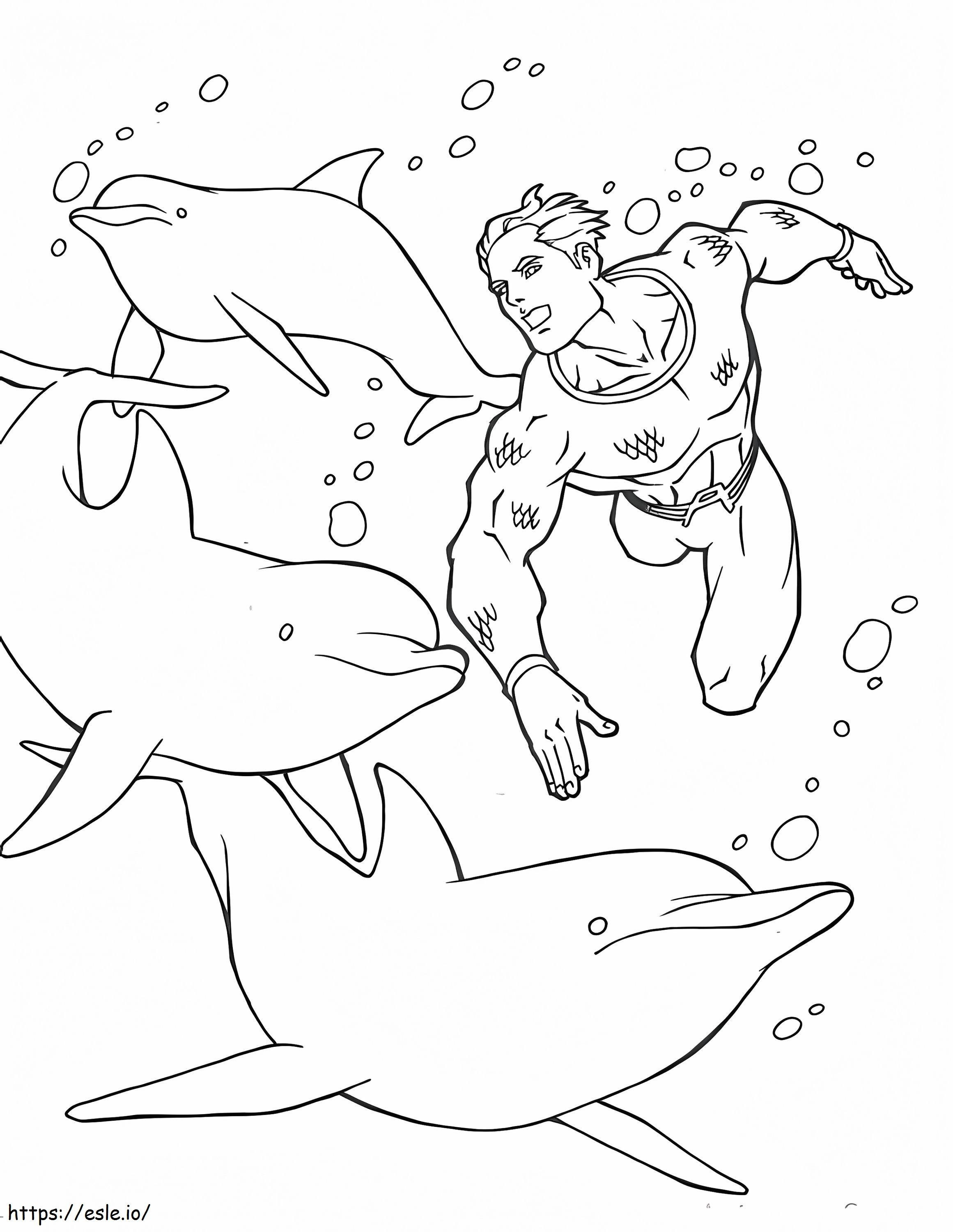 Aquaman con delfines para colorear