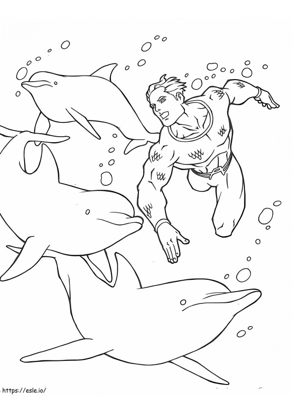 Aquaman com golfinhos para colorir