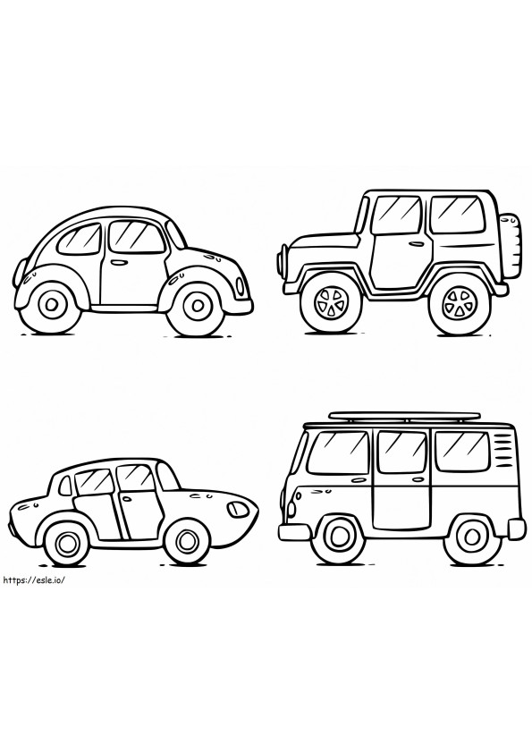 Quatro carros para colorir