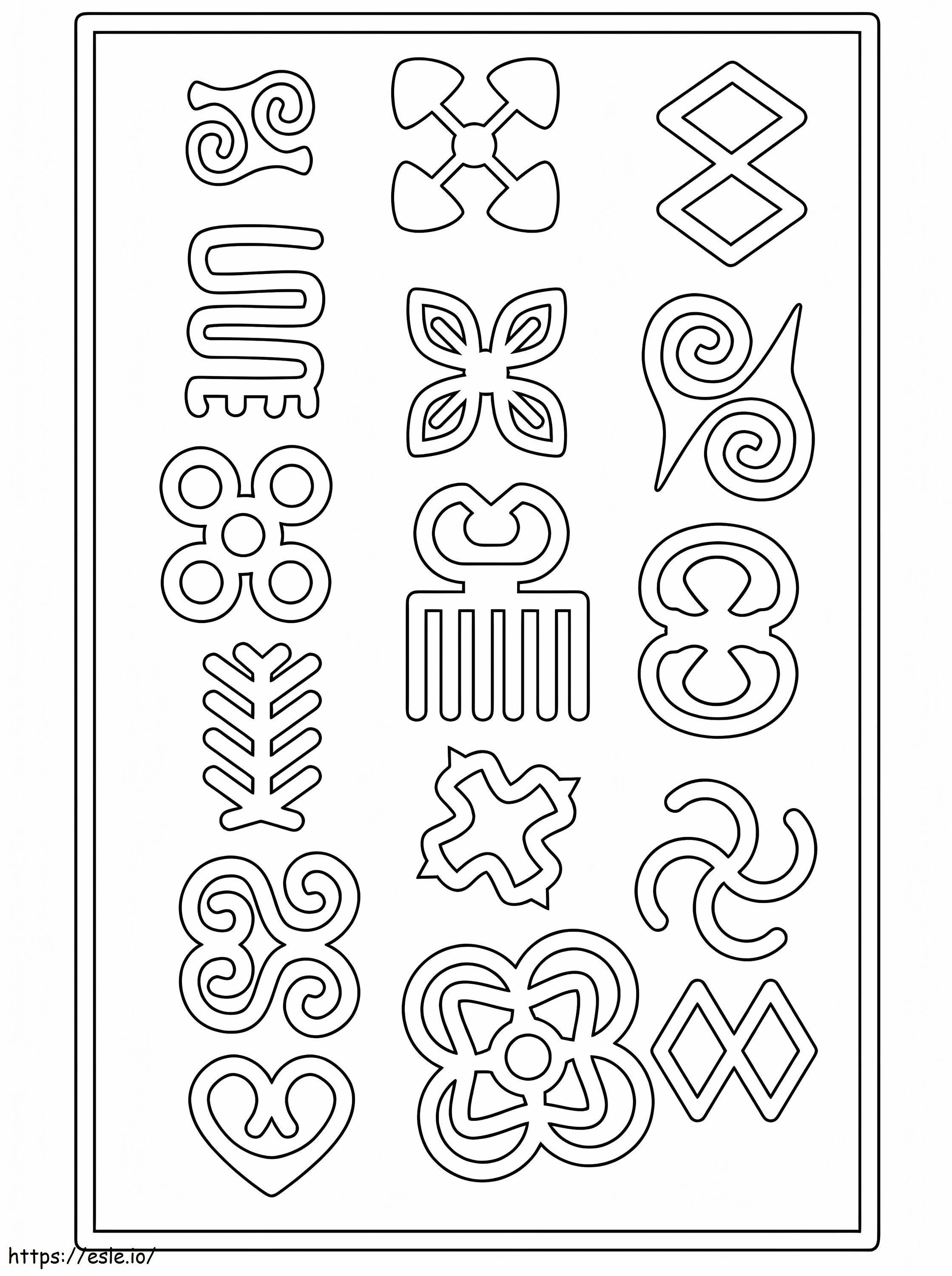 Adinkra symbolit värityskuva