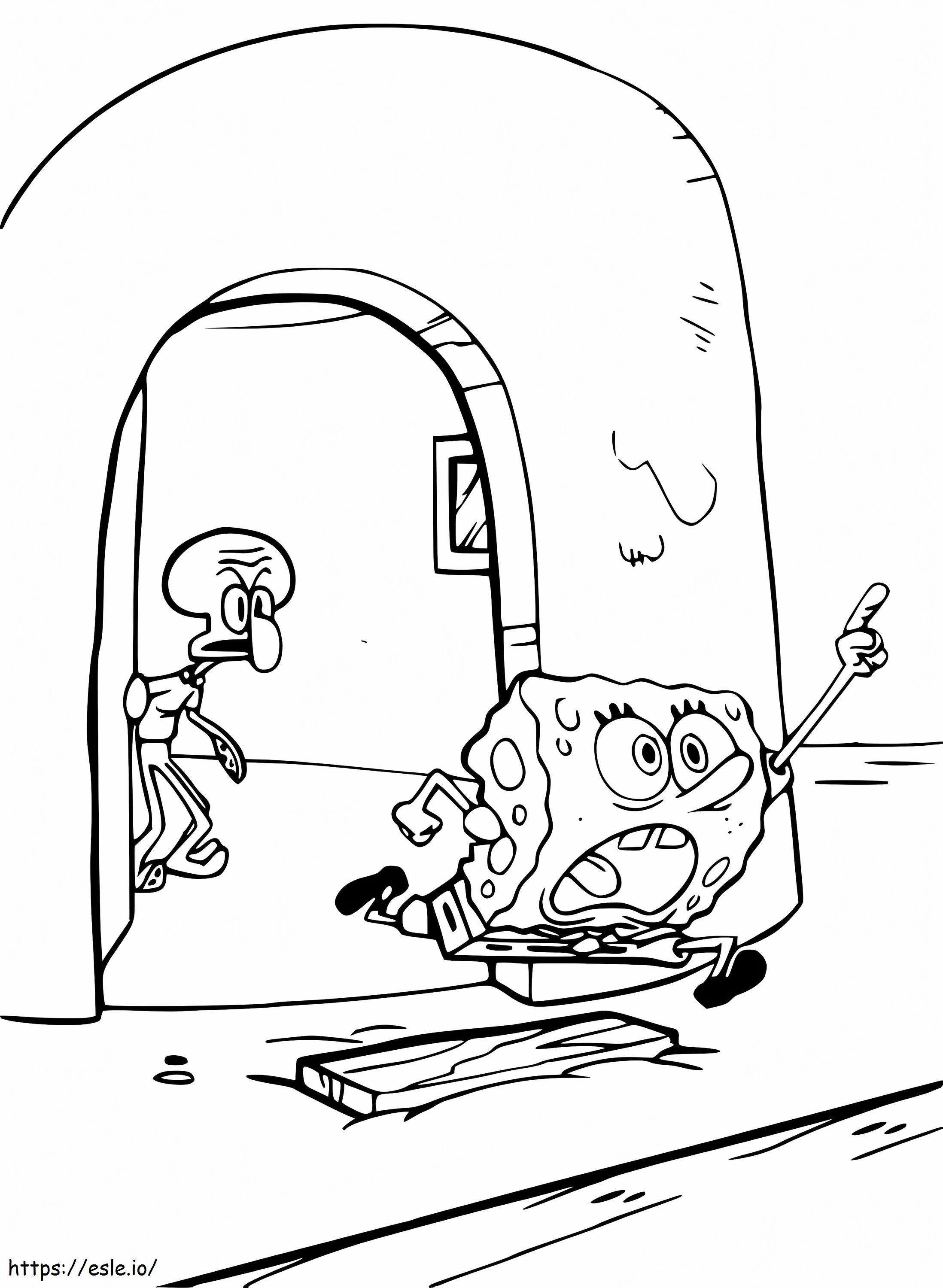 Squidward With Spongebob coloring page