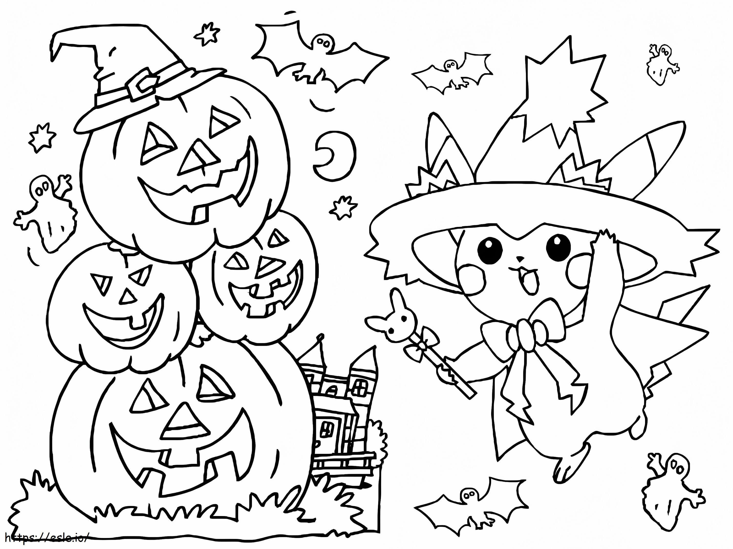 Pikachu e abóboras de Halloween para colorir