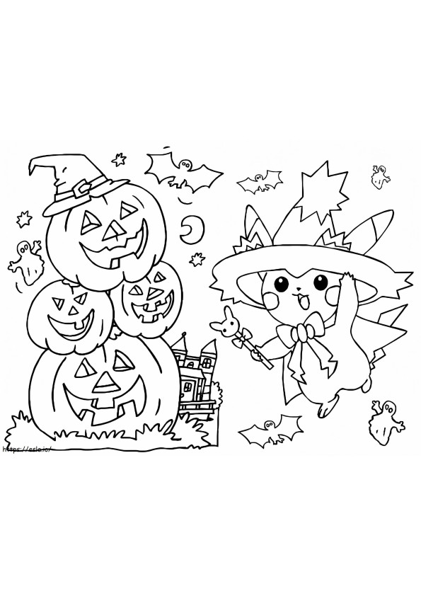 Coloriage Pikachu et citrouilles d'Halloween à imprimer dessin