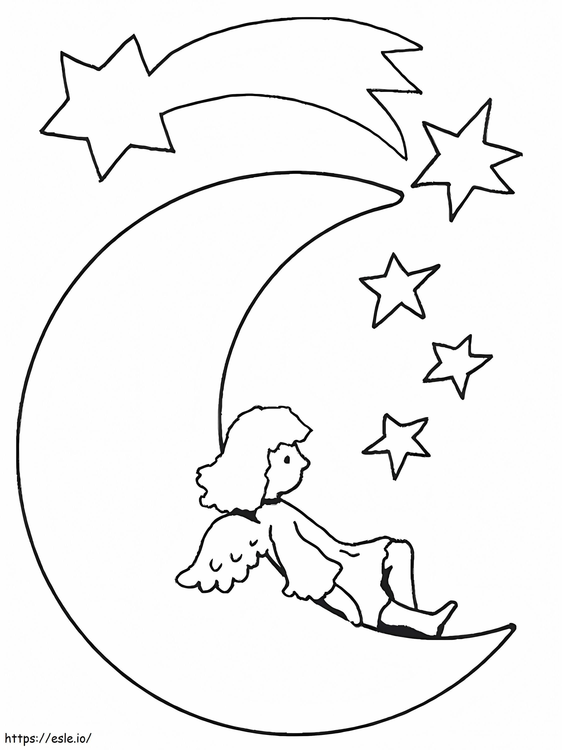 Angel On The Moon coloring page