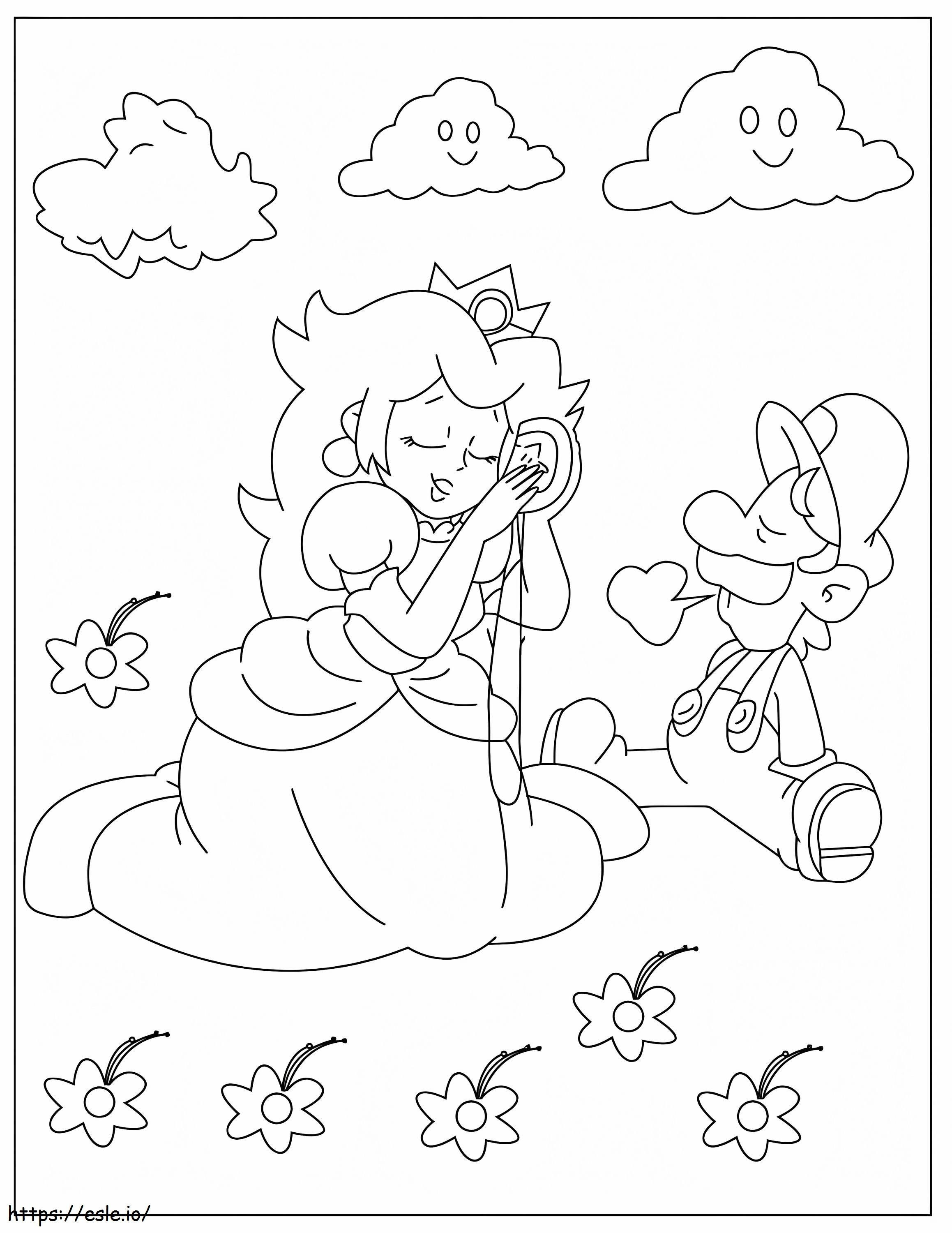 Divertido Mario y la Princesa Peach para colorear