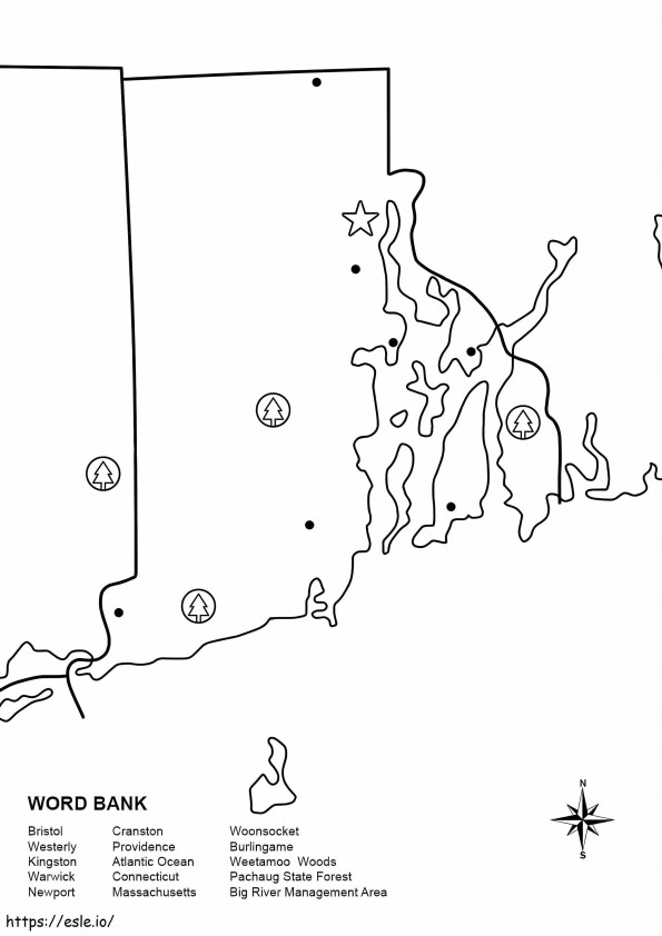 Mapa de Rhode Island para colorear