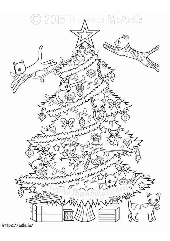 1541724239 Kucing Pohon Natal Oleh Thaneeya Mcardle Gambar Mewarnai