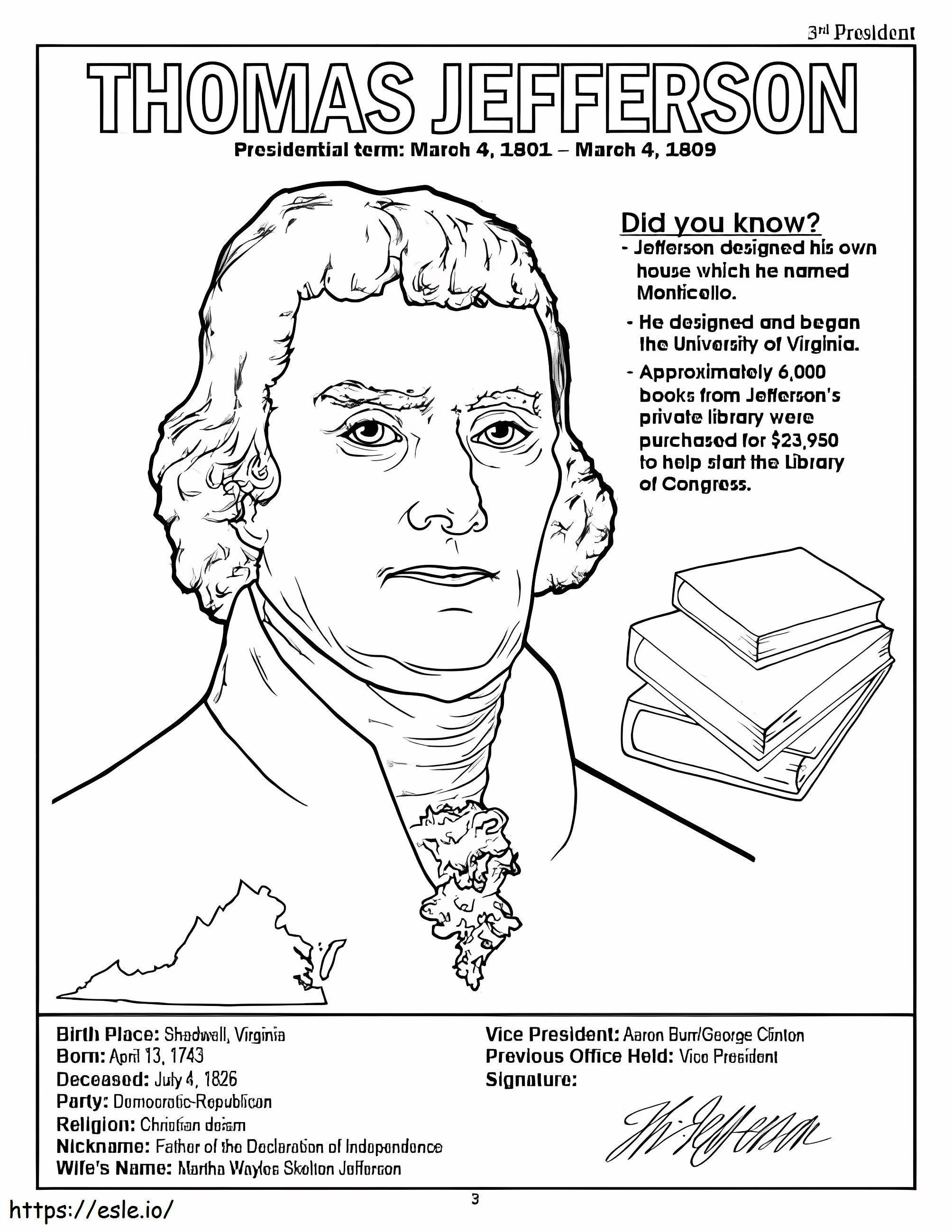 Thomas Jefferson elnök, ingyenesen nyomtatható kifestő