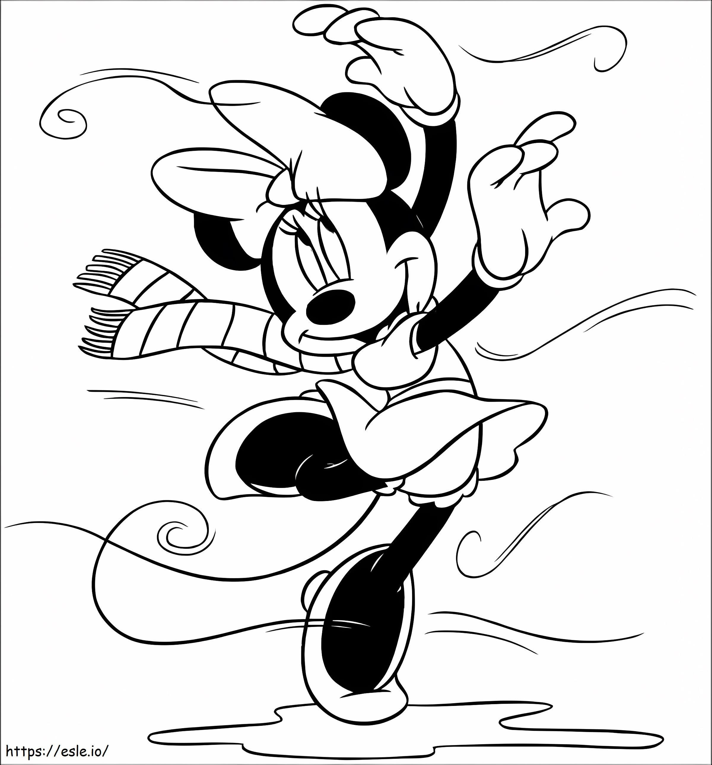 Coloriage Minnie Mouse dansant en hiver à imprimer dessin