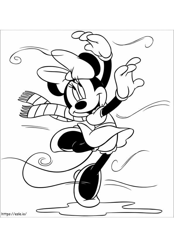 Minnie Mouse bailando en invierno para colorear