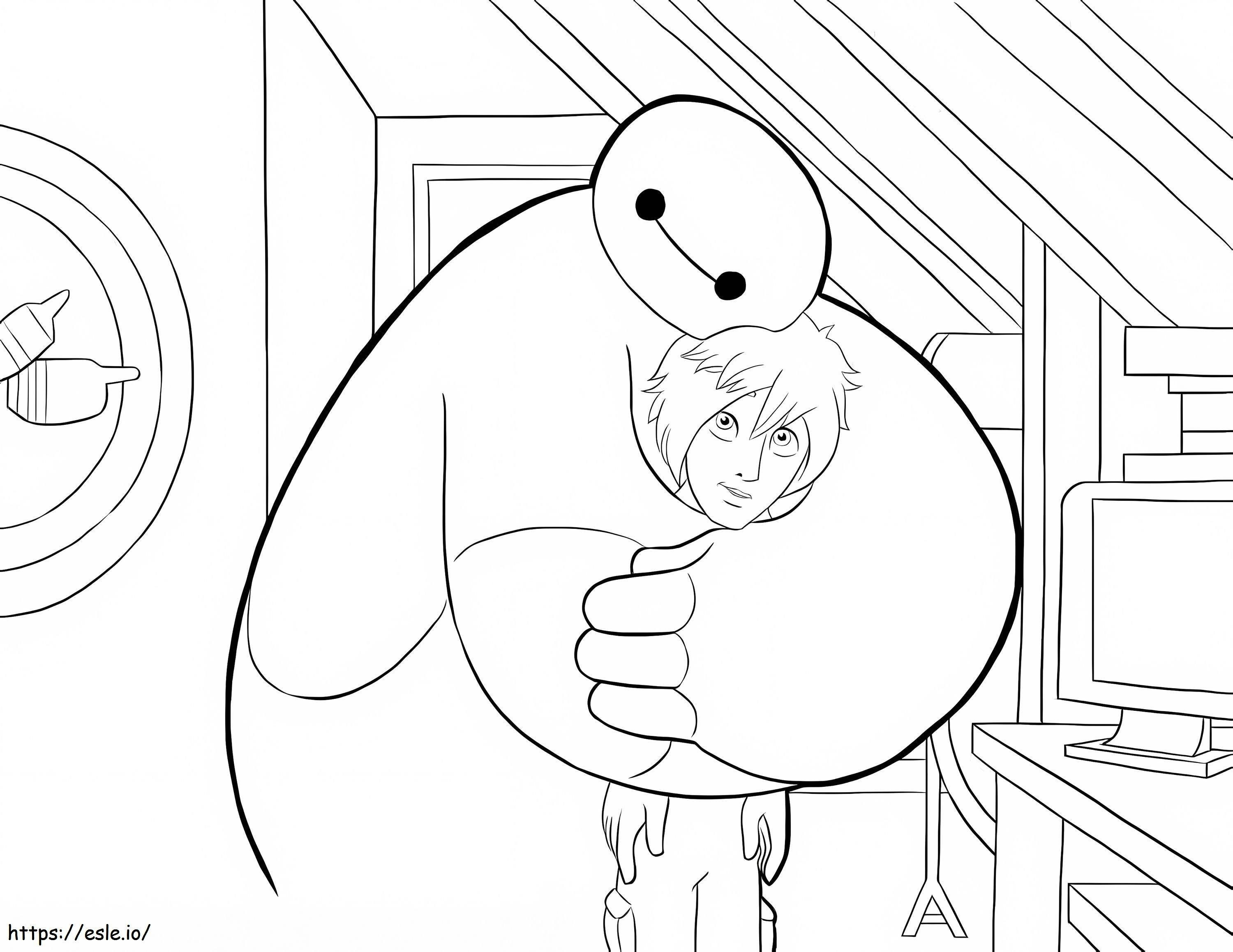Baymax Hugs Hiro coloring page