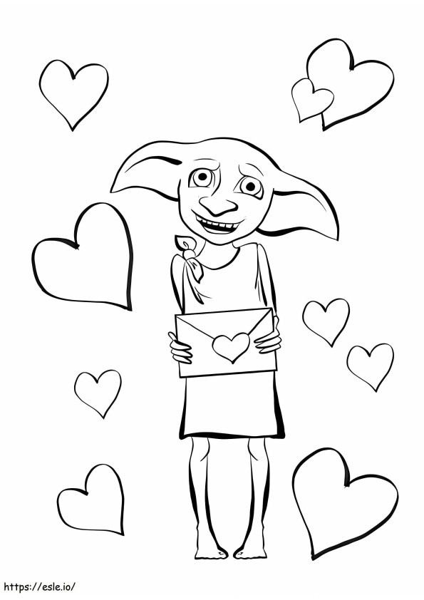 Dobby segurando uma carta de amor para colorir