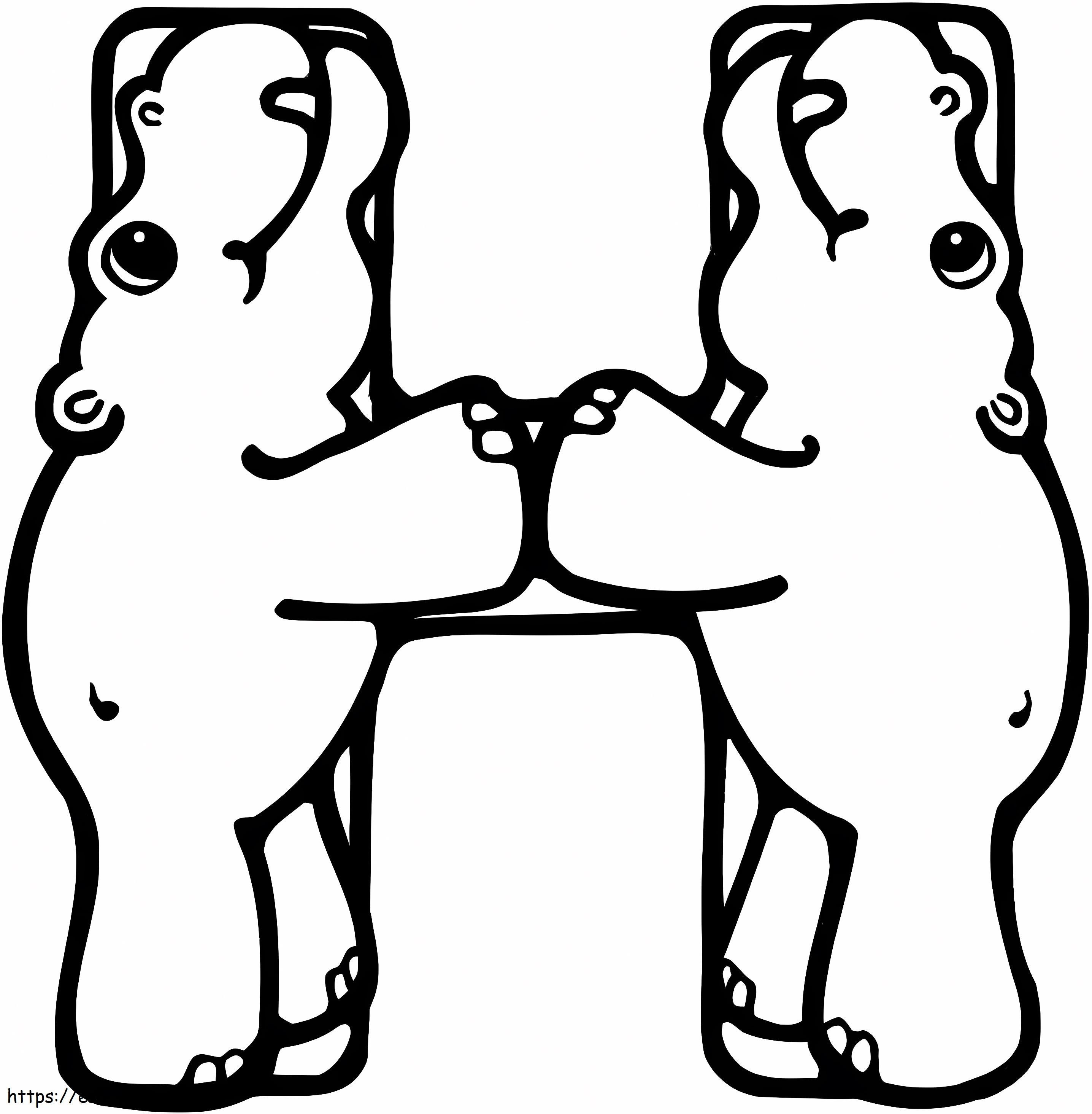 Letra H Dois Hipopótamos para colorir