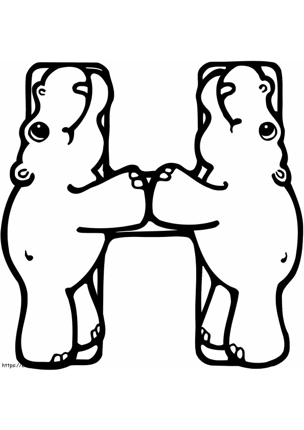 Letter H Two Hippos coloring page
