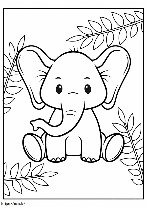 Bebê elefante com folhas para colorir