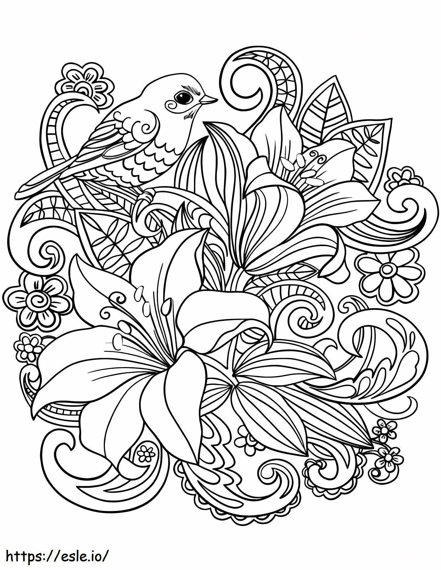Coloriage 1533003399 Alouette sur fleurs A4 à imprimer dessin