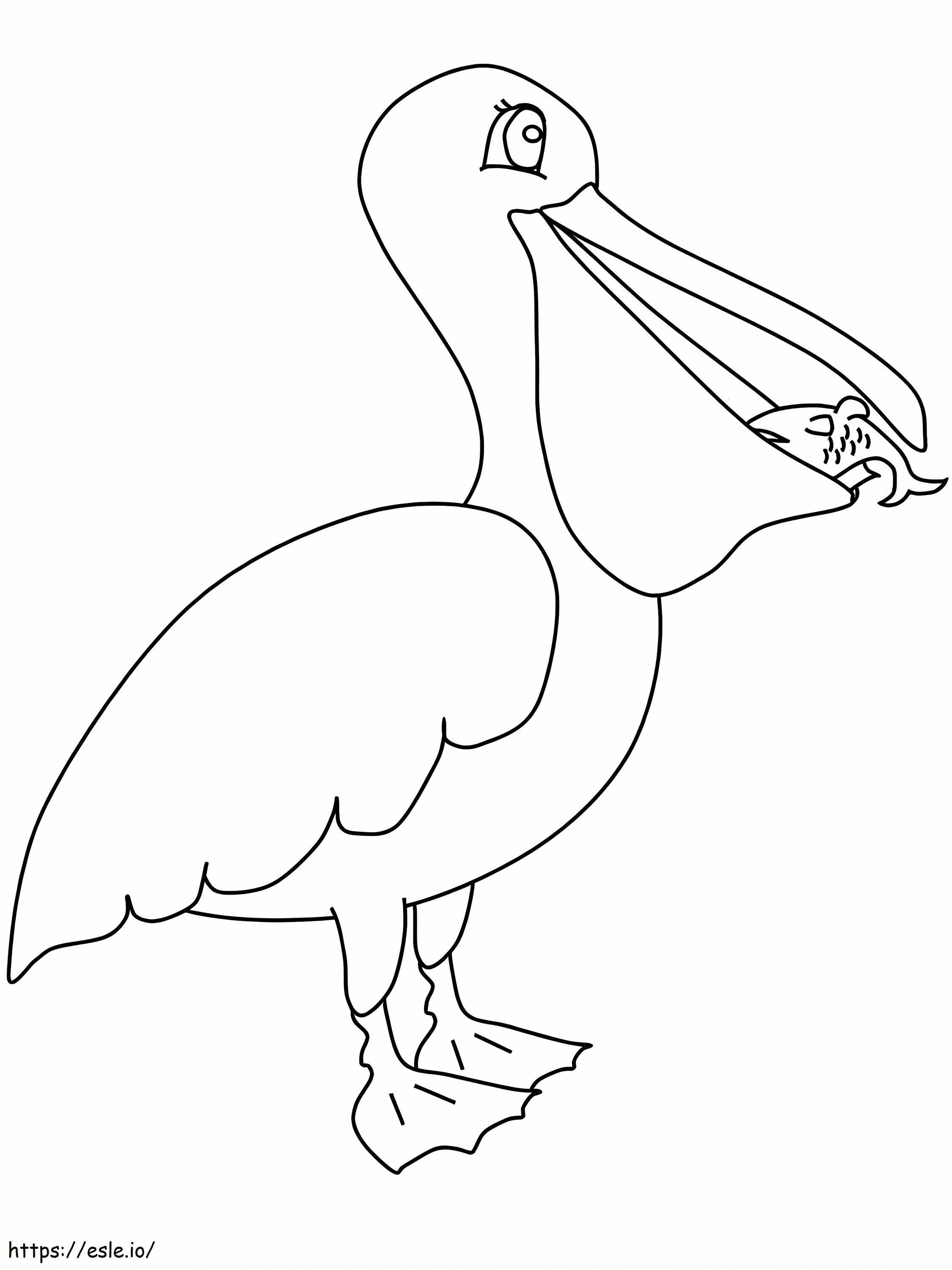 Coloriage Pélican mangeant du poisson à imprimer dessin