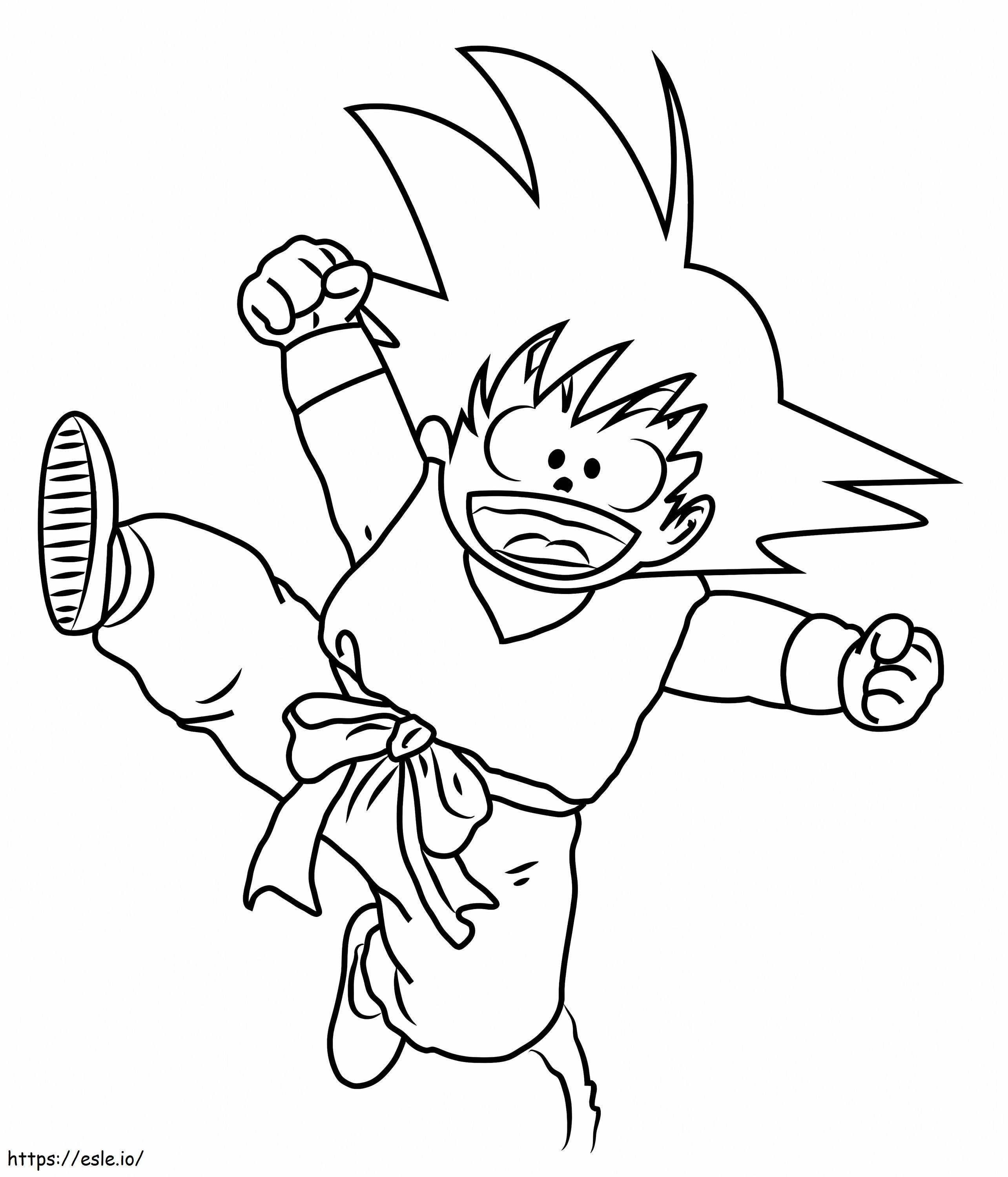 Leuke kleine Goku die springt kleurplaat kleurplaat